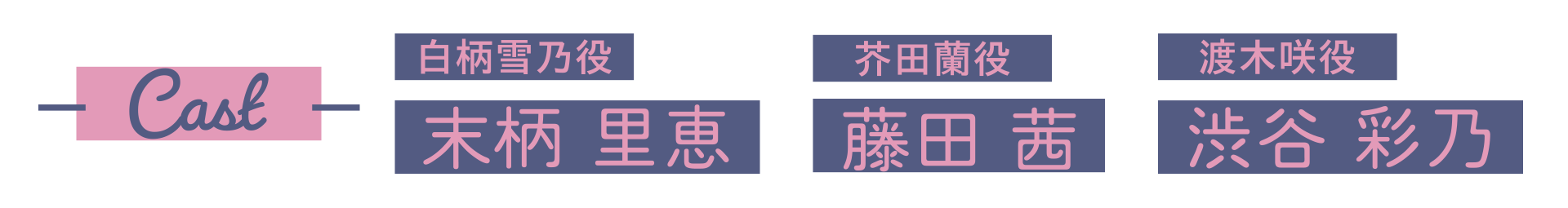 CAST 白柄雪乃役：末柄 里恵/芥田蘭役：藤田 茜/渡木咲役：渋谷 彩乃